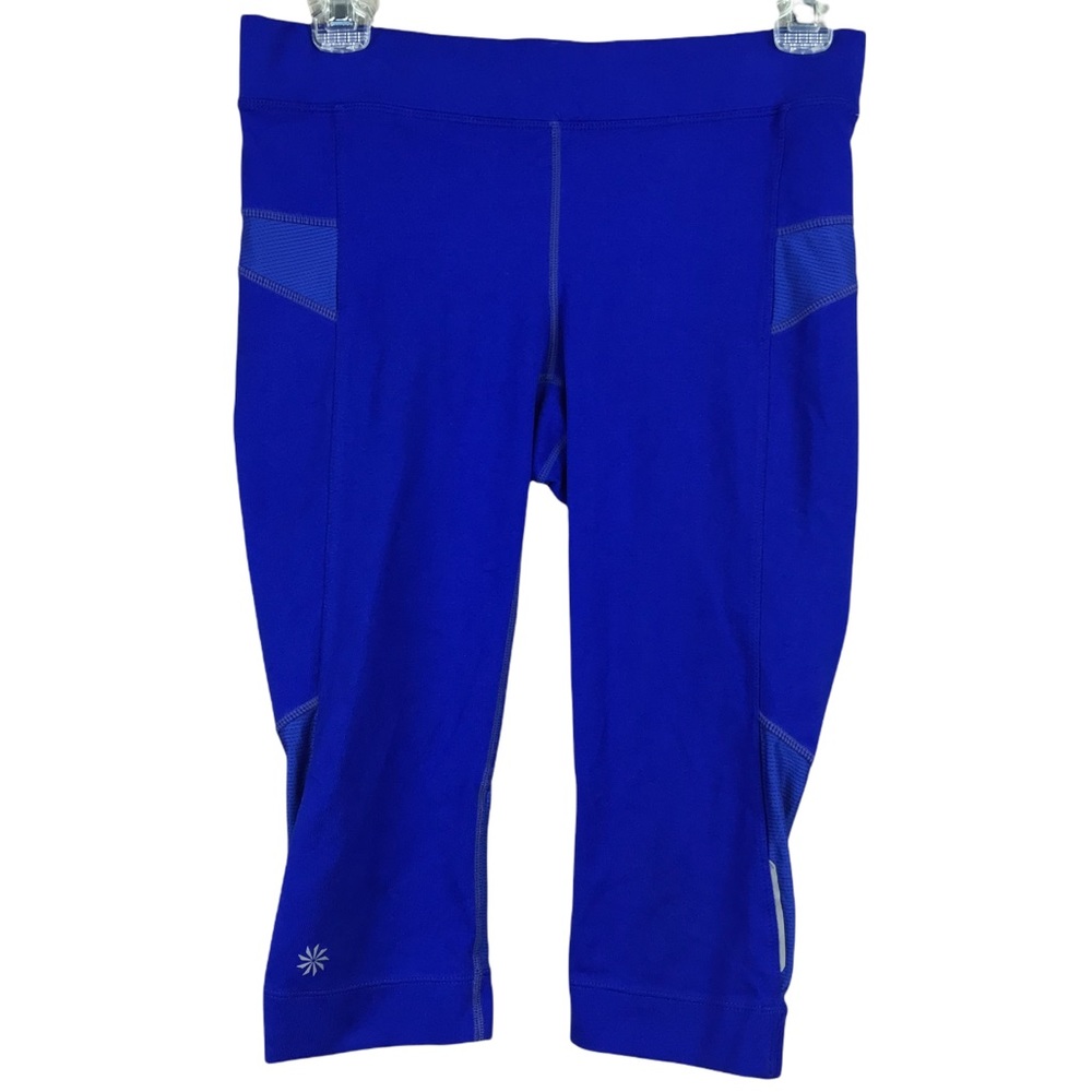 Athleta Bare To Run Mid Rise Reflective Royal Blue Knicker Leggings Wom…